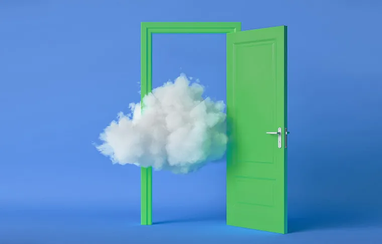 cloud floats inside the green door